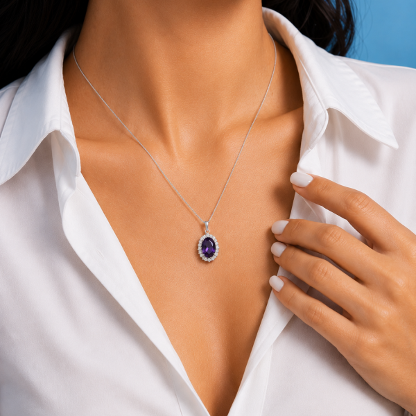 Mini Amethyst Halo Pendant